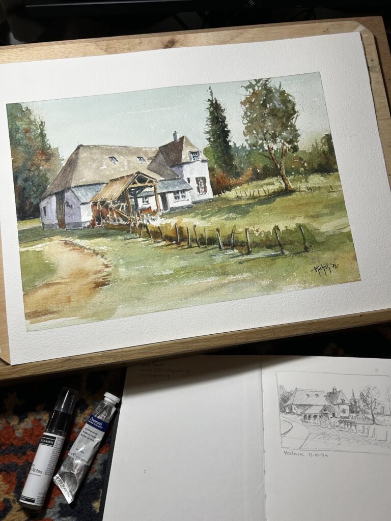 Watercolor by Michiel Geurts of the Holdeurn in Berg en Dal