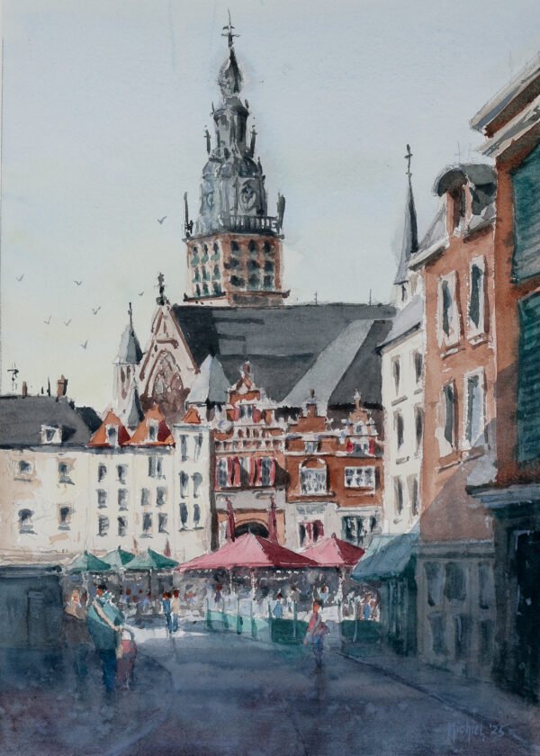 Watercolor of the Sint-Stevenskerk of Nijmegen