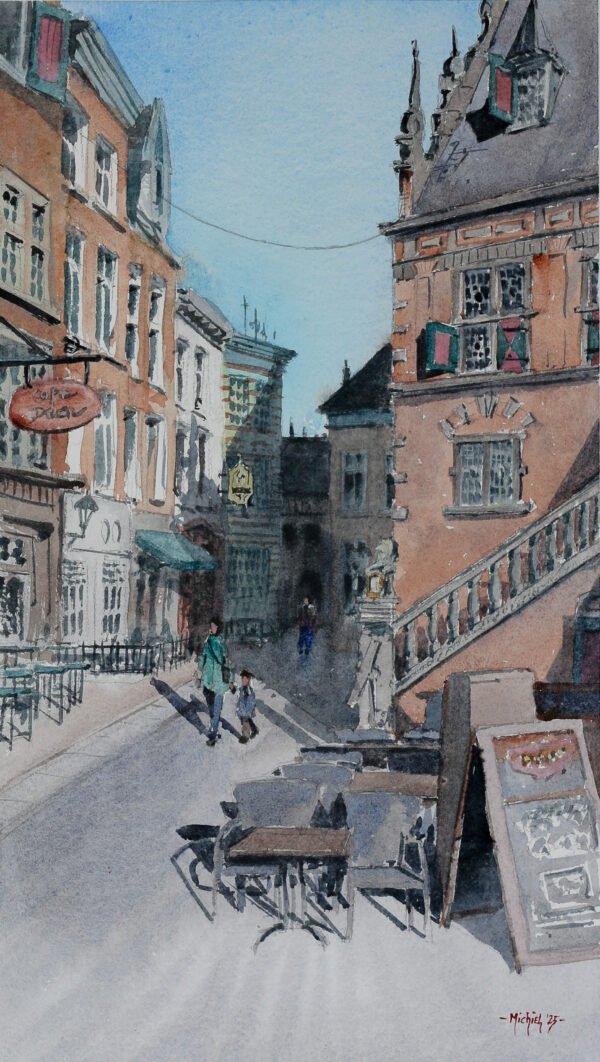 Watercolor of the Waaggebouw at the Grote Markt in Nijmegen