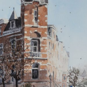 Watercolor by Michiel Geurts of a tipical house in Nijmegen