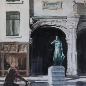 Watercolor of the statue of Mariken of Nieumeghen (Nijmegen)