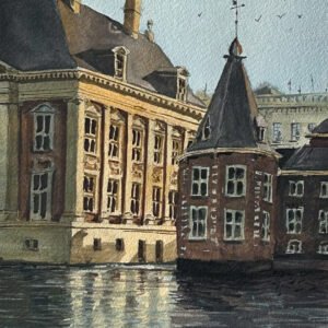 Watercolor of the Hofvijver and Het Torentje in The Hague