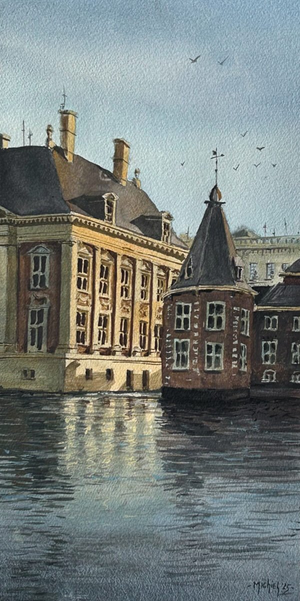 Watercolor of the Hofvijver and Het Torentje in The Hague