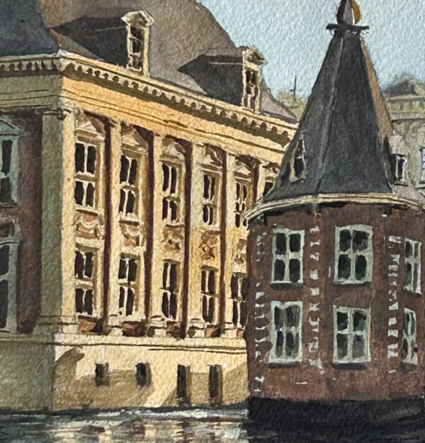 Detail of watercolor of the Hofvijver and Het Torentje in The Hague