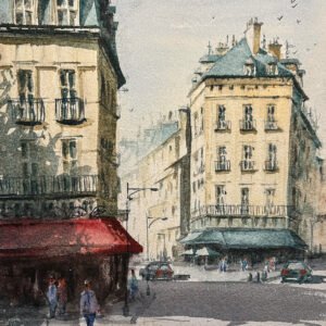 Watercolor of Café Le Danton at Boulevard Saint-Germain in Paris