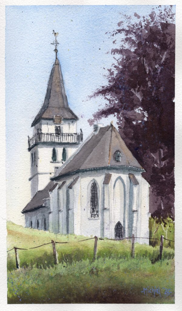 Watercolor of the White Church of Slijk-Ewijk